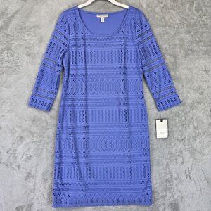 Dana Buchman Dress Womens Small Blue Garden Bloom Crochet Lace 3/4 Sleeve Lined